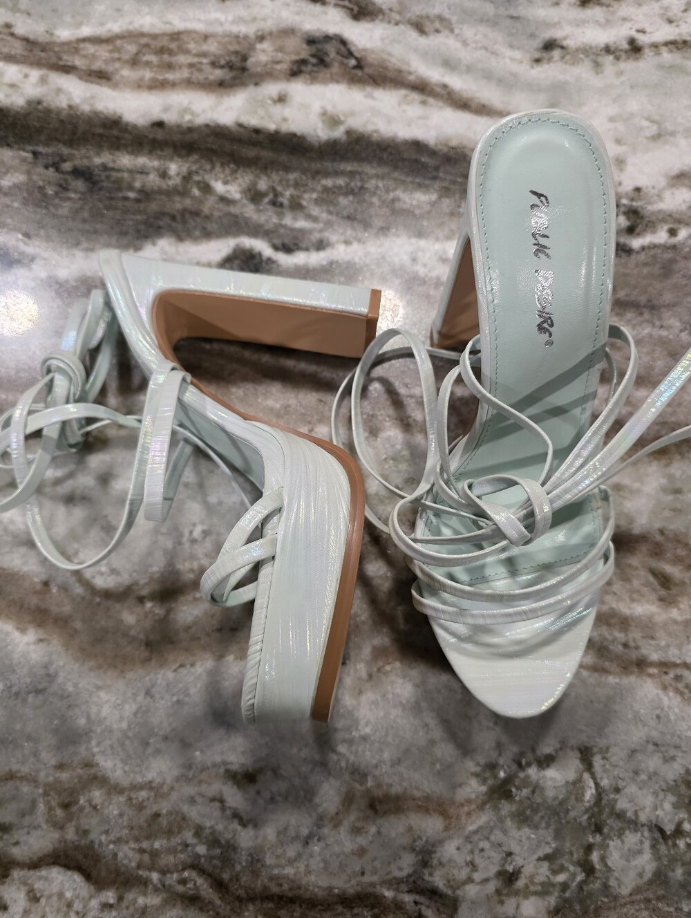 Public Desire Mint Iridescent Lace Up Platform Heels Strappy Block Heel 7.5 - Picture 4 of 10